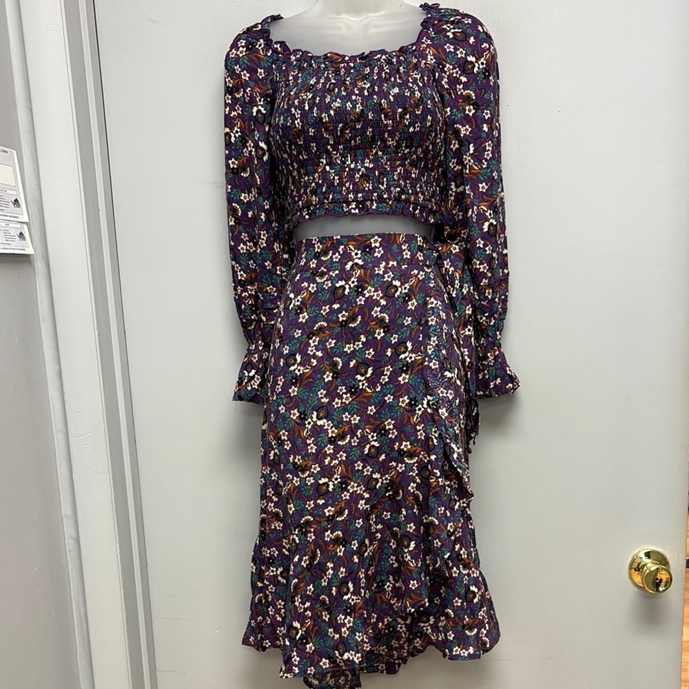 NEW Band Of The Free 2 Piece Smocked Crop Top/Faux Wrap Midi Skirt Set XS/S